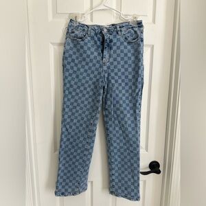 Blue checkered straight leg jeans